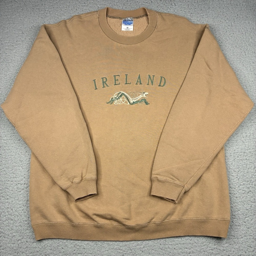 Vintage Ireland Embroidered Crewneck Sweatshirt Mens XL Tan Gildan Heavyweight